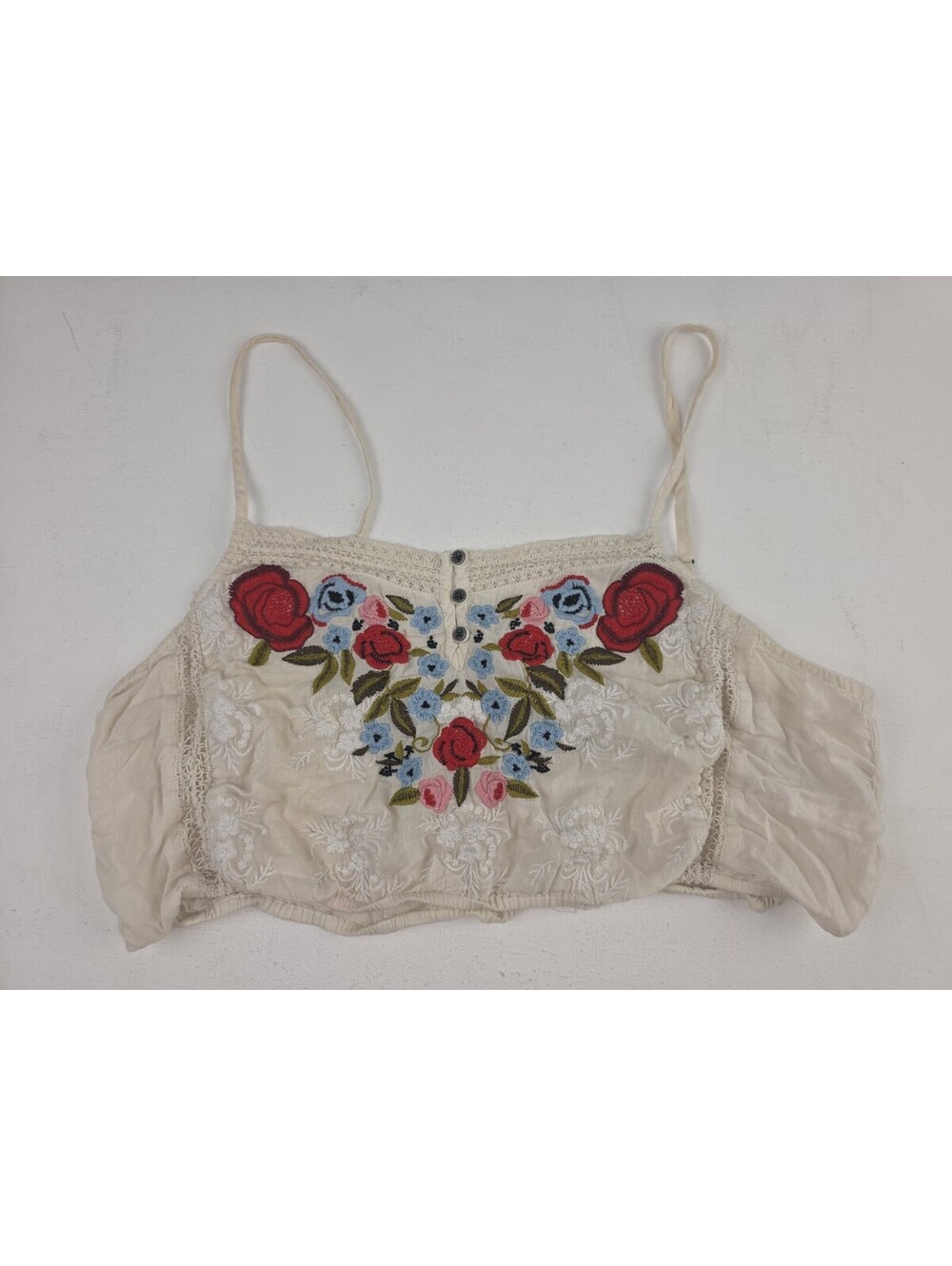 Kimchi Blue Embroidered Lace Button Square Cami Floral Top Sz L Boho Original